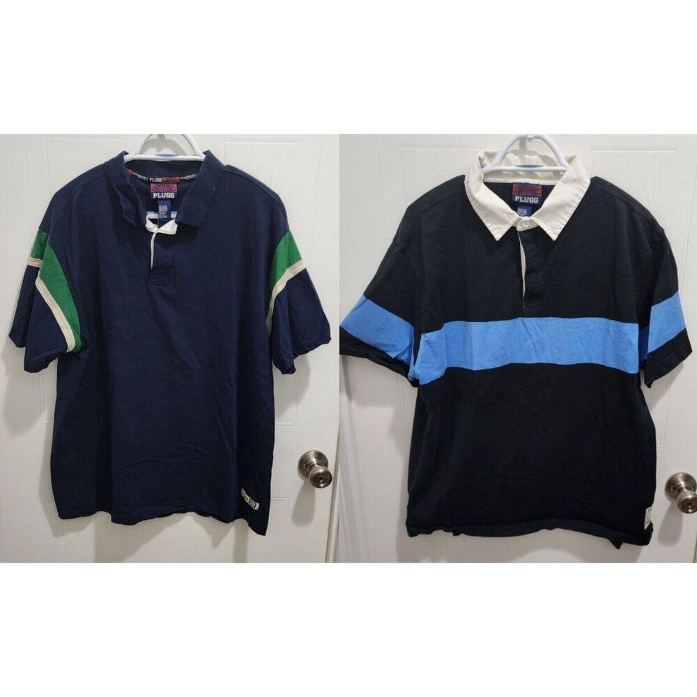 Lot of 2 PLUGG Rugby Preppy Short Sleeve Polo Shirts‎ Size XL 100% Cotton